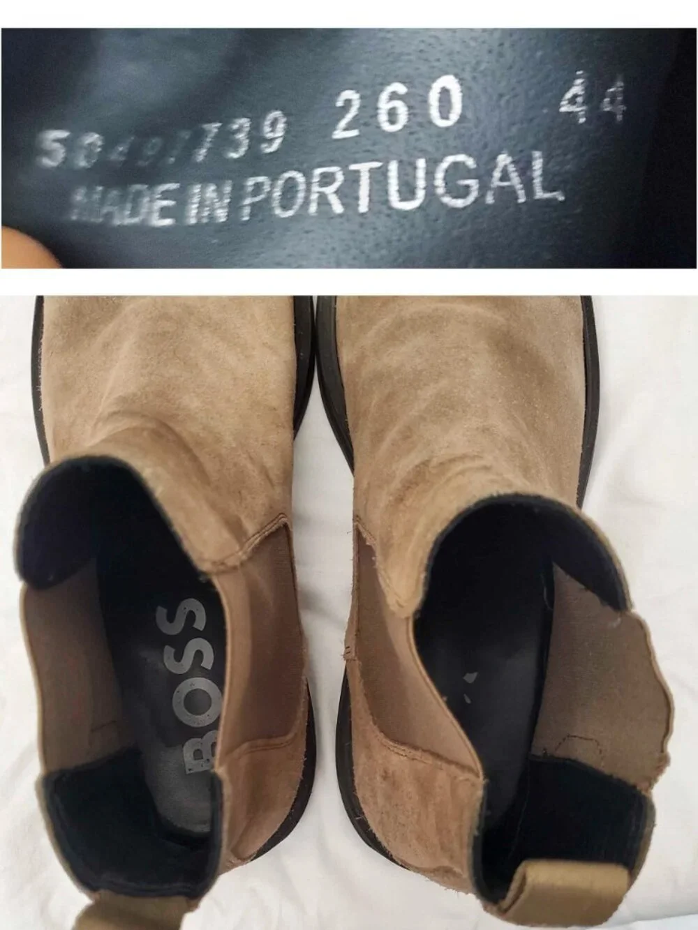 Hugo Boss Men's Signature-stripe Chelsea Boots in Suede Leather Beige Brown 44